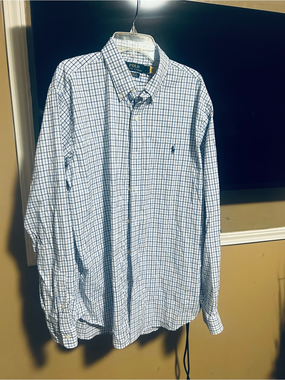 Polo by Ralph Lauren White and Blue Windowpane Button-Down Shirt